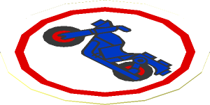 Sticker  2.1 x  2.1 Round with Blue Motorcycle and Red Circle