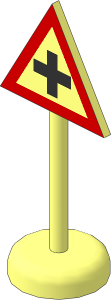 Roadsign Triangular with Round Base with Cross Intersection Pattern