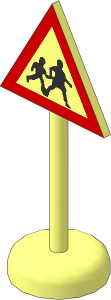 Roadsign Triangular with Round Base with Pedestrians Pattern