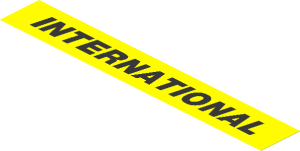 Sticker  1.2 x  8.0 with Black "INTERNATIONAL" on Yellow Background