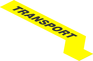 Sticker  2.4 x  8.0 with Black "TRANSPORT" on Yellow Background Right