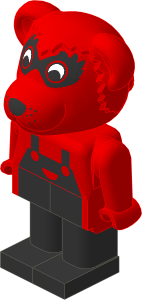 _Figure Fabuland Raccoon  3 Body Red/Red/Black Black Dungarees