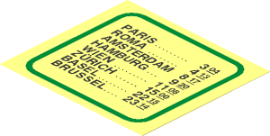 Sticker  3.4 x  3.8 Timetable with City Names ("PARIS 304")