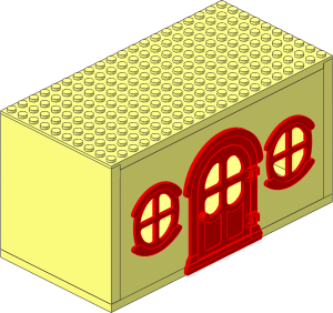Fabuland House Block with Red Door and 2 Red Round Windows with Four Quadrant Panes (Complete)