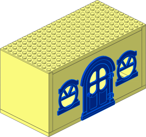 Fabuland House Block with Blue Door and 2 Blue Round Windows with One Semicircular and Three Sextant Panes Panes (Complete)