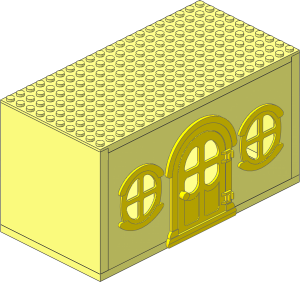 Fabuland House Block with Yellow Door and 2 Yellow Round Windows with Four Quadrant Panes (Complete)