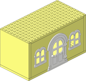 Fabuland House Block with White Door and 2 White Rectangular Windows (Complete)