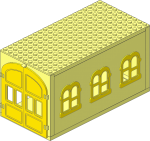 Fabuland Garage Block with Yellow Doors and Rectangular Windows (Complete)