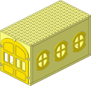 Fabuland Garage Block with Yellow Doors and Four Quadrant Pane Windows (Complete)