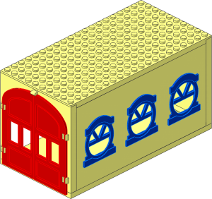 Fabuland Garage Block with Red Doors and Blue One Semicircular and Three Sextant Pane Windows (Complete)