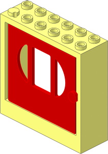 Door  2 x  6 x  5 Frame with Red Door with 3 Panes