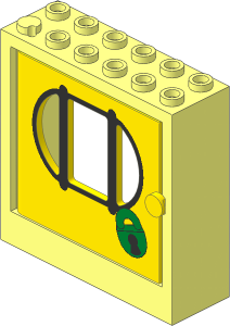 Door  2 x  6 x  5 Frame with Yellow Door with 3 Panes with Bars and Padlock Pattern