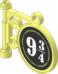 Signpost Ornamented Type 1 with White "9 3/4" on Black Round Stickers