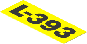 Sticker  0.7 x  1.9 with Black "L-393" on Yellow Background