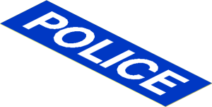 Sticker  1.1 x  3.9 with White "POLICE" on Blue Background