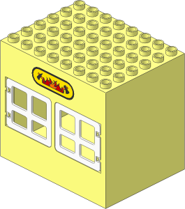 Duplo Building  6 x  8 x  6 with Front Windows with Firehouse Pattern with White Doors and Windows