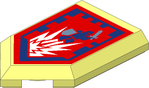 Tile  3 x  2 with Angled End with Nexo Power Shield Pattern - Jumperman