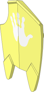 Minifig Shield Broad with Spiked Bottom, Cutout Corner with White Handprint Pattern