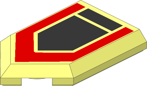 Tile  3 x  2 with Angled End with Silver Shield and Red Border Pattern