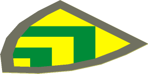 Sticker Minifig Shield Triangular with Green and Yellow Chevrons on Dark Grey Background