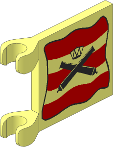 Flag  2 x  2 with Crossed Cannons over Red Stripes, Black Outline Pattern