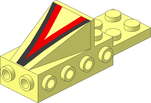 Wedge  2 x  3 with Brick  2 x  4 Side Studs and Plate  2 x  2 with Red/Silver "V" Pattern