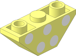 Slope Brick 45  3 x  1 Inverted Double without Inner Stopper Rings with  5 White Dots Pattern