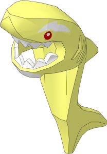 Minifig Headdress Shark with Tail and Fin with Red Eye and White Orca Marks and Teeth Pattern