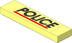 ~Tile  1 x  4 with Black "POLICE" and Red Line Sticker (Obsolete)