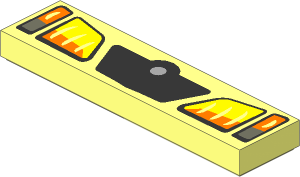 Tile  1 x  4 with Yellow and Orange Headlights and Metallic Silver Grille with Concentric Circles Badge Pattern