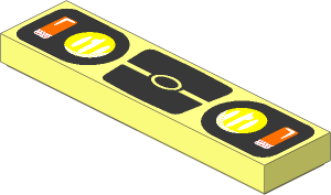 Tile  1 x  4 with Yellow and Orange Headlights and Metallic Silver Grille Pattern