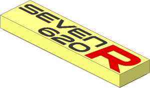 Tile  1 x  4 with Silver "SEVEN 620" and Red "R" Pattern
