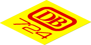 Sticker  2.2 x  2.1 with Red German Railways Logo and "724" on Yellow Background