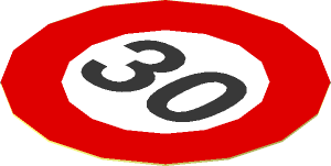 Sticker  1.9 x  1.9 Round with Roadsign Black "30" and Red Circle
