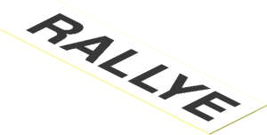 Sticker  0.8 x  2.8 with Black "RALLYE" on White Background