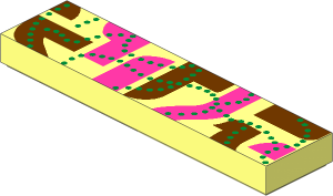 Tile  1 x  4 with Gold Dotted Lines and Dark Purple and Reddish Brown Swaths Pattern