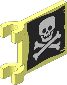 Flag  2 x  2 Square with Thick C-Clips with Jolly Roger Squared Skull and Crossbones Pattern