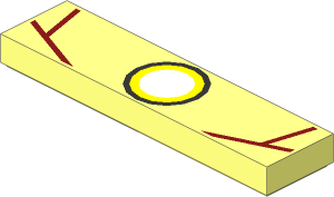 Tile  1 x  4 with Dark Red Lines and White and Yellow Circle Pattern