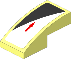 Slope Brick Curved  2 x  1 with Red Arrow and Black Triangle on White Background Right Sticker