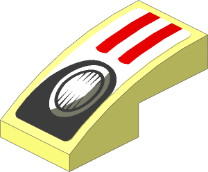 Slope Brick Curved  2 x  1 with White Stripes and Black Headlamp on Red Background Left Sticker