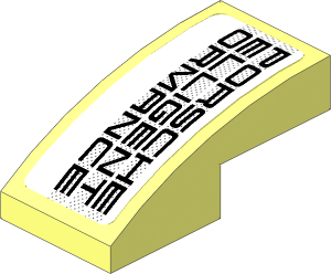 Slope Brick Curved  2 x  1 with Black "PORSCHE ELLIGENT ORMANCE" on Black Halftone Stripes on White Background Sticker