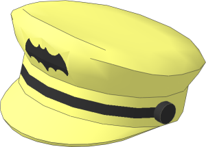 Minifig Captains Hat with Narrow Metallic Silver Braid and Batman Logo Pattern
