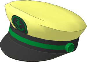 Minifig Captains Hat with Black Visor, Gold Anchor and Narrow Braid Pattern