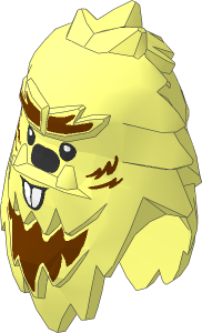 Minifig Head Yeti with Shaggy Hair with Reddish Brown Fur, Black Nose and White Beaver Teeth Pattern