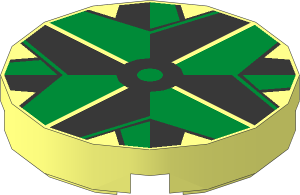 Tile  2 x  2 Round with Round Underside Stud with Black and Metallic Gold Compass Center Pattern