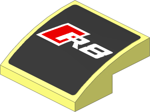 Slope Brick Curved  2 x  2 x  0.667 with Red and White R8 Logo on Black Background Sticker