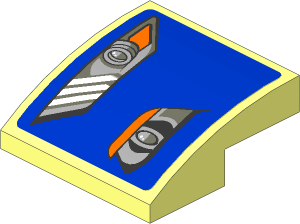 Slope Brick Curved  2 x  2 x  0.667 with Headlights on Blue Background Left Sticker