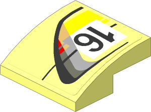 Slope Brick Curved  2 x  2 x  0.667 with Door Outline with Black 16 in White Frame with Yellow Stripes on Transparent Background Right