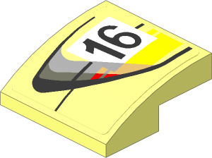 Slope Brick Curved  2 x  2 x  0.667 with Door Outline with Black 16 in White Frame with Yellow Stripes on Transparent Background Left