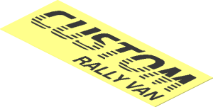 Sticker  1.3 x  3.5 with Black "CUSTOM RALLY VAN" on Transparent Background